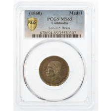 Cambodge, Médaille, Norodom Ier, 1860, Gradée, PCGS, MS65, 35530307, Laiton