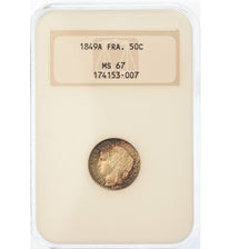 Coin, France, Cérès, 50 Centimes, 1849, Paris, NGC, MS67, Silver, KM:769.1