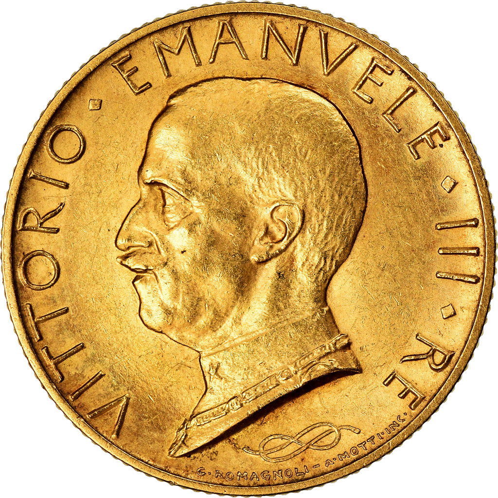 Moeda, Itália, Vittorio Emanuele III, 100 Lire, 1932, Rome, AU(55-58), Dourado