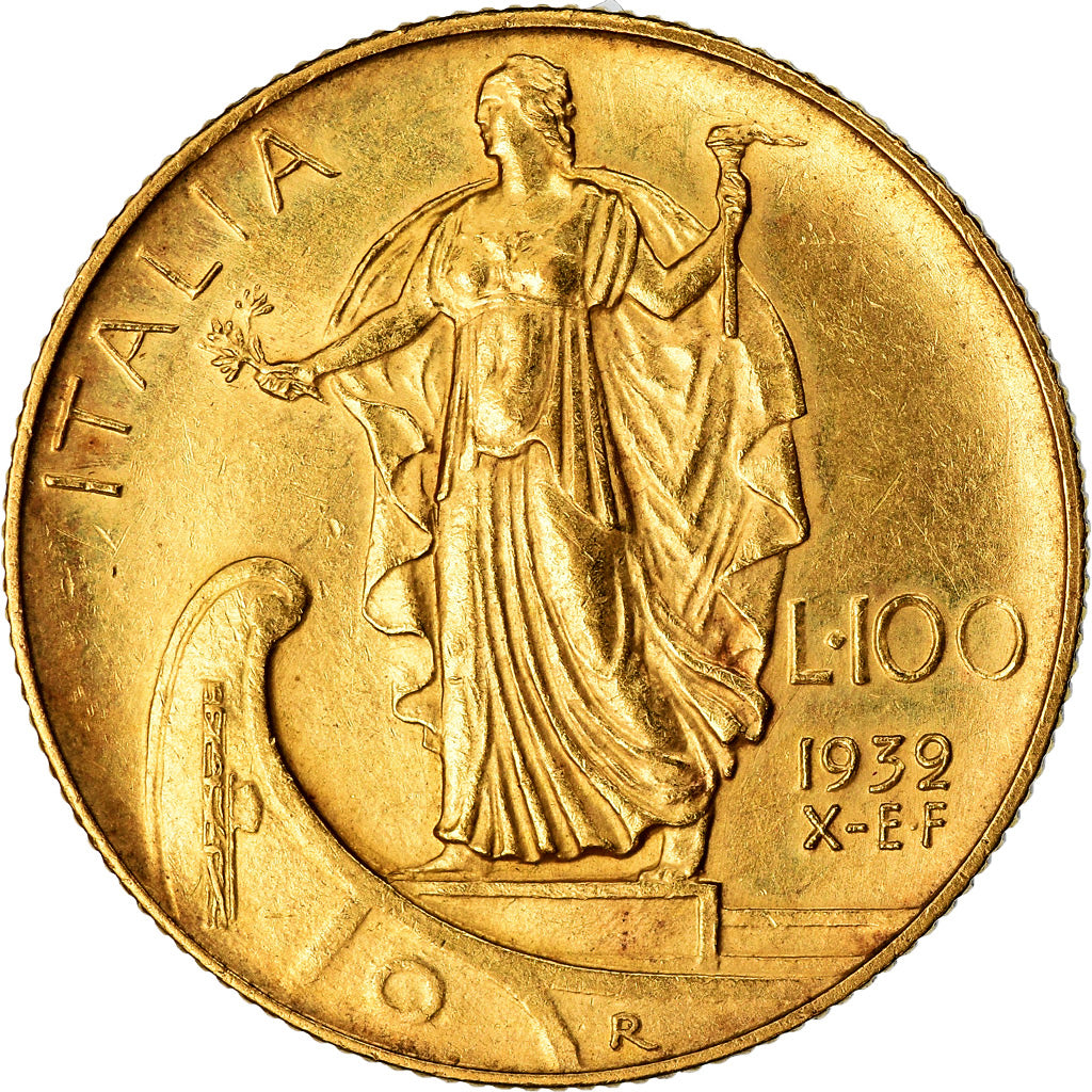 Moeda, Itália, Vittorio Emanuele III, 100 Lire, 1932, Rome, AU(55-58), Dourado