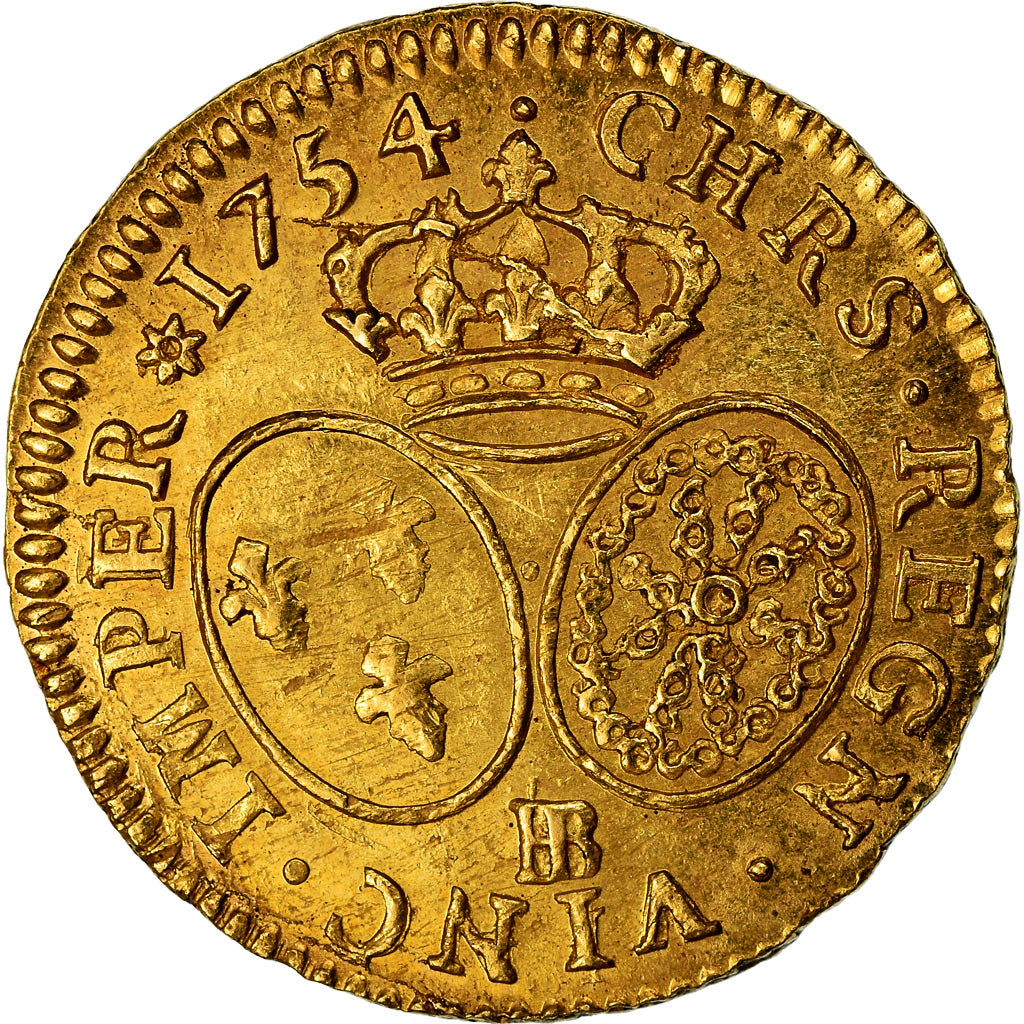 Monnaie, France, Louis XV, Louis d'or au bandeau, Louis d'Or, 1754, Strasbourg
