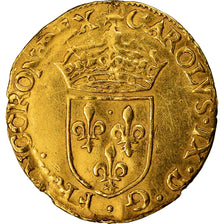 Moeda, França, Charles IX, Ecu d'or, 1567, Rouen, EF(40-45), Dourado