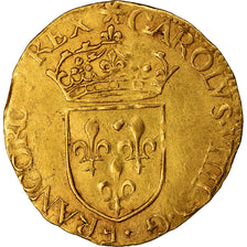 Moeda, França, Charles IX, Ecu d'or, 1568, Rouen, EF(40-45), Dourado