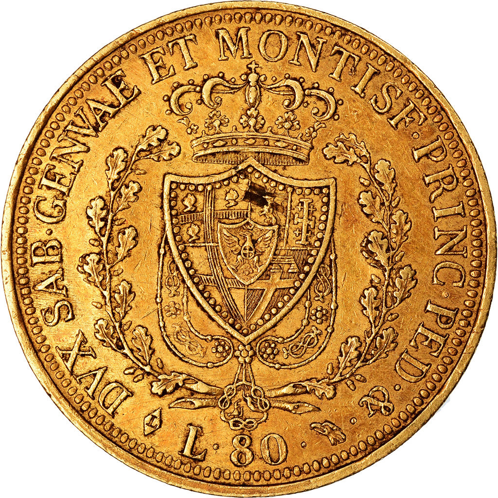 Coin, ITALIAN STATES, SARDINIA, Carlo Felice, 80 Lire, 1826, Torino, AU(50-53)