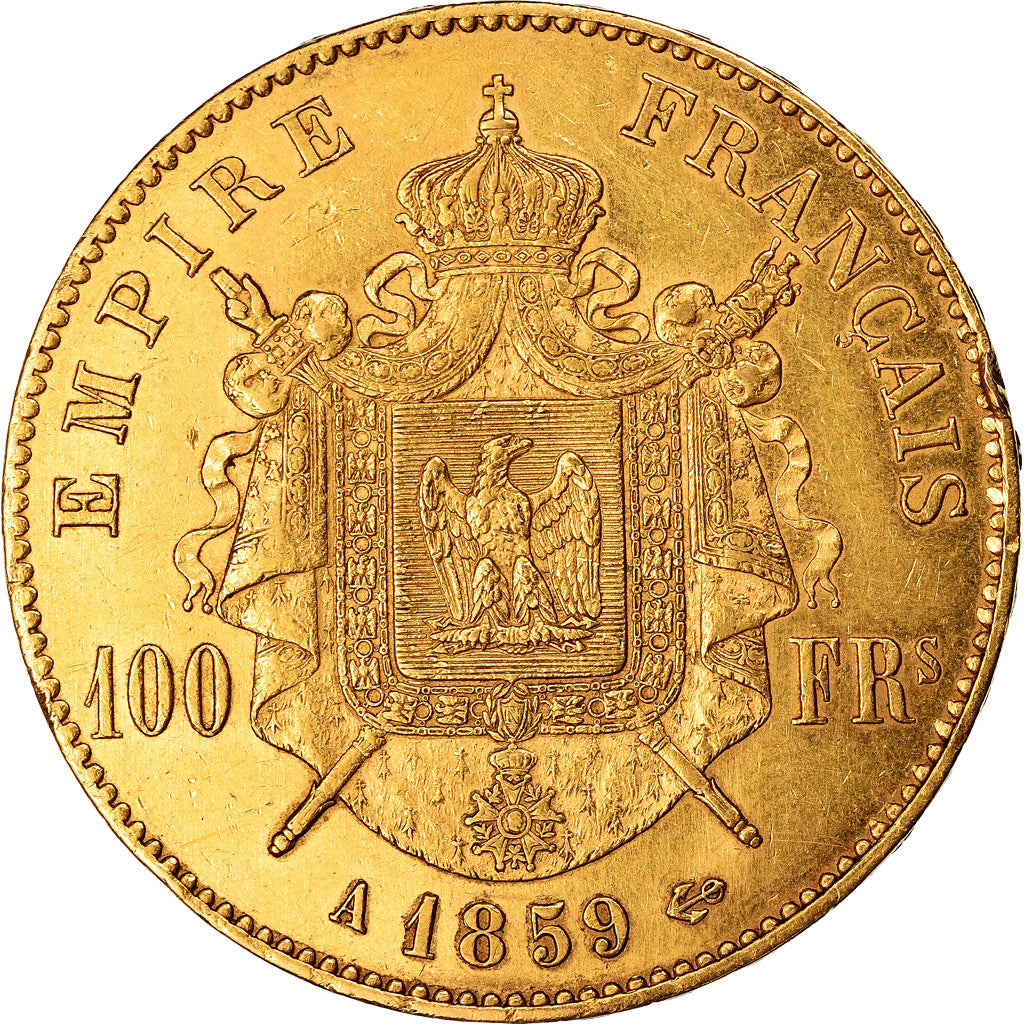 Moneta, Francia, Napoleon III, 100 Francs, 1859, Paris, BB, Oro, KM:786.1