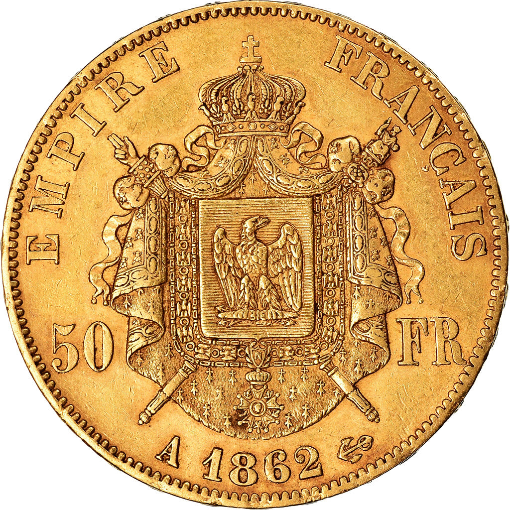 Moneta, Francia, Napoleon III, Napoléon III, 50 Francs, 1862, Paris, BB, Oro