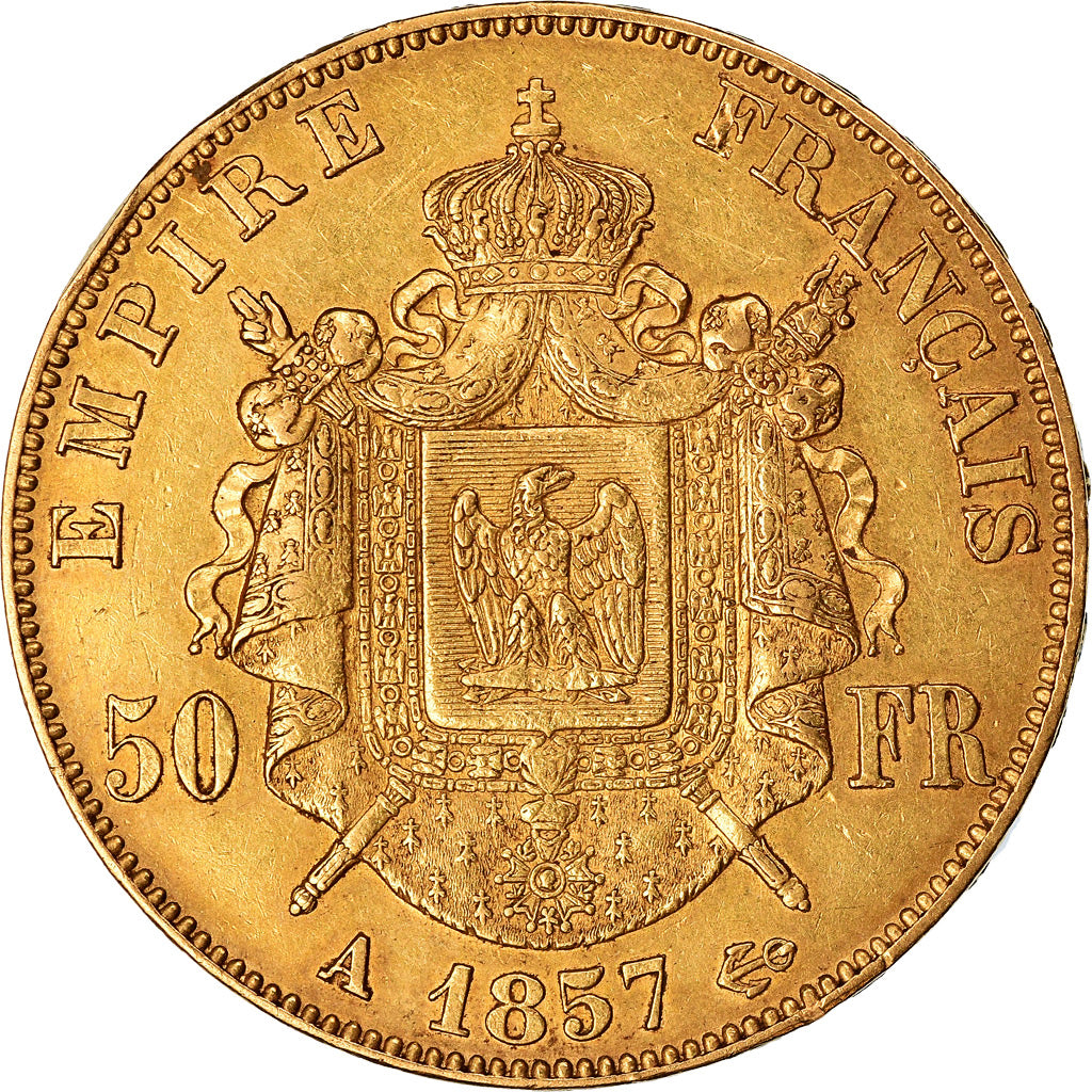 Moneta, Francia, Napoleon III, Napoléon III, 50 Francs, 1857, Paris, BB, Oro