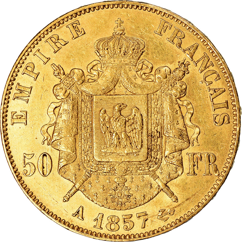 Moneta, Francia, Napoleon III, Napoléon III, 50 Francs, 1857, Paris, BB, Oro