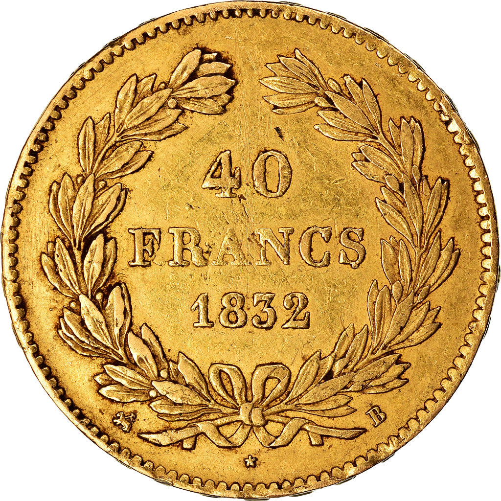 Moeda, França, Louis-Philippe, 40 Francs, 1832, Rouen, EF(40-45), Dourado