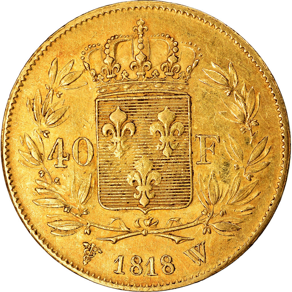 Moneta, Francja, Louis XVIII, 40 Francs, 1818, Lille, AU(50-53), Złoto