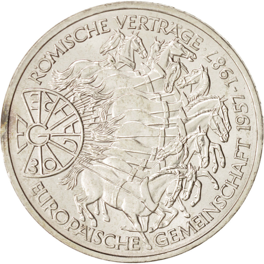 GERMANY - FEDERAL REPUBLIC, 10 Mark, 1987, Karlsruhe, Germany, Silver, KM:167