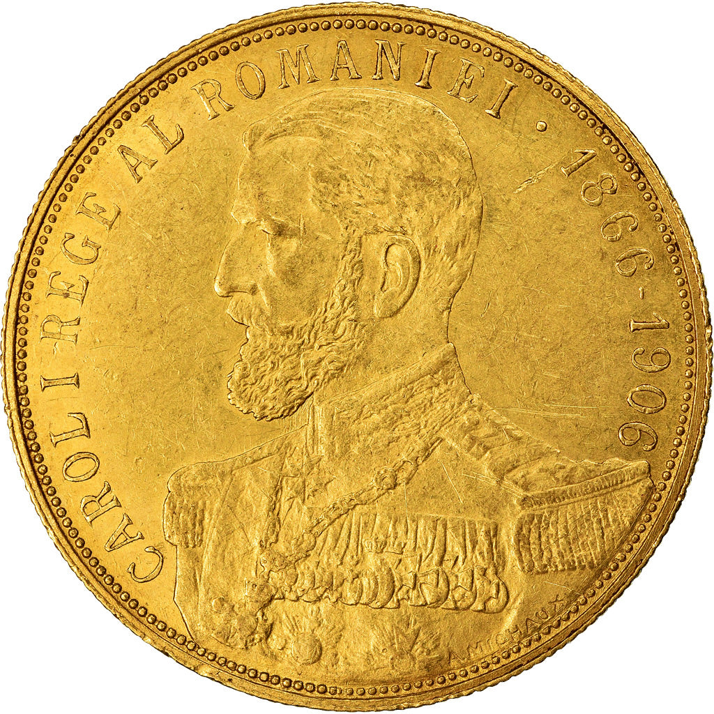 Moneta, Rumunia, Carol I, 25 Lei, 1906, EF(40-45), Złoto, KM:38