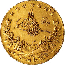 Coin, Turkey, Muhammad V, 25 Kurush, 1911, Qustantiniyah, EF(40-45), Gold