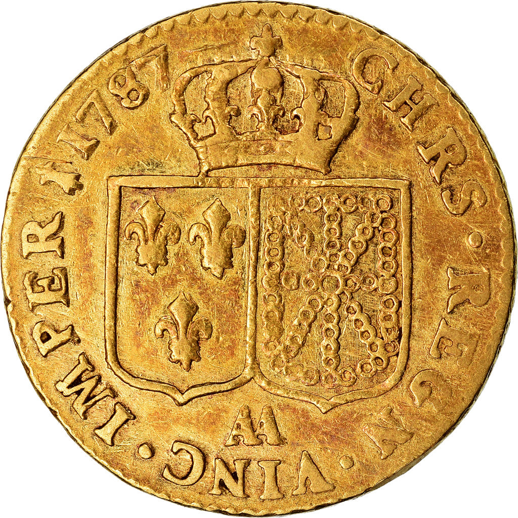 Moeda, França, Louis XVI, Louis d'or à la tête nue, Louis d'Or, 1787, Metz