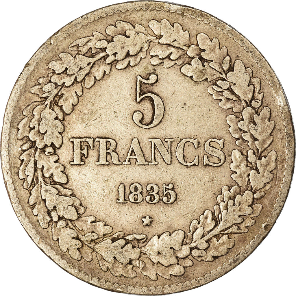 Coin, Belgium, Leopold I, 5 Francs, 5 Frank, 1835, Brussels, VF(30-35), Silver