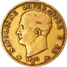 Monnaie, États italiens, KINGDOM OF NAPOLEON, Napoleon I, 40 Lire, 1810, Milan