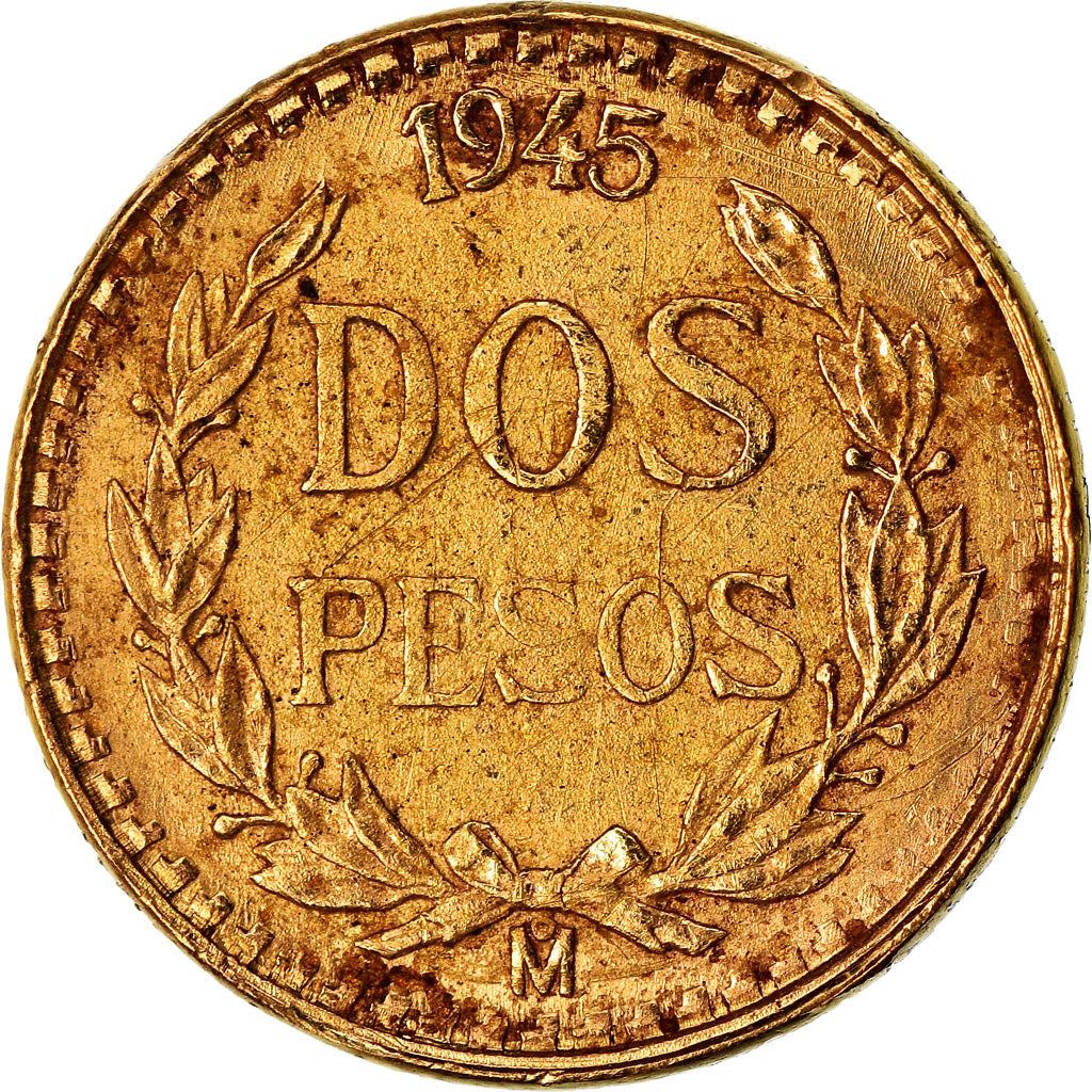 Coin, Mexico, 2 Pesos, 1945, Mexico City, VF(20-25), Gold, KM:461