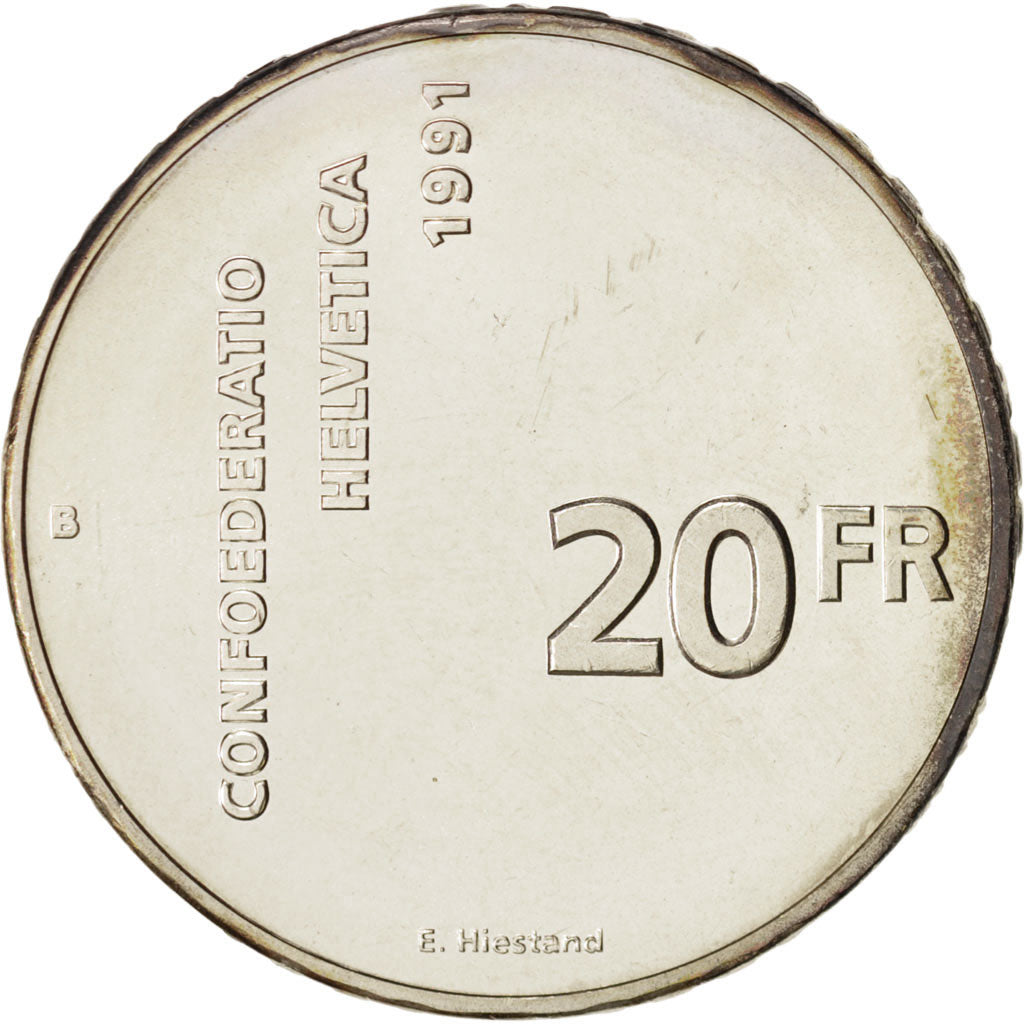 Coin, Switzerland, 20 Francs, 1991, Bern, MS(63), Silver, KM:70