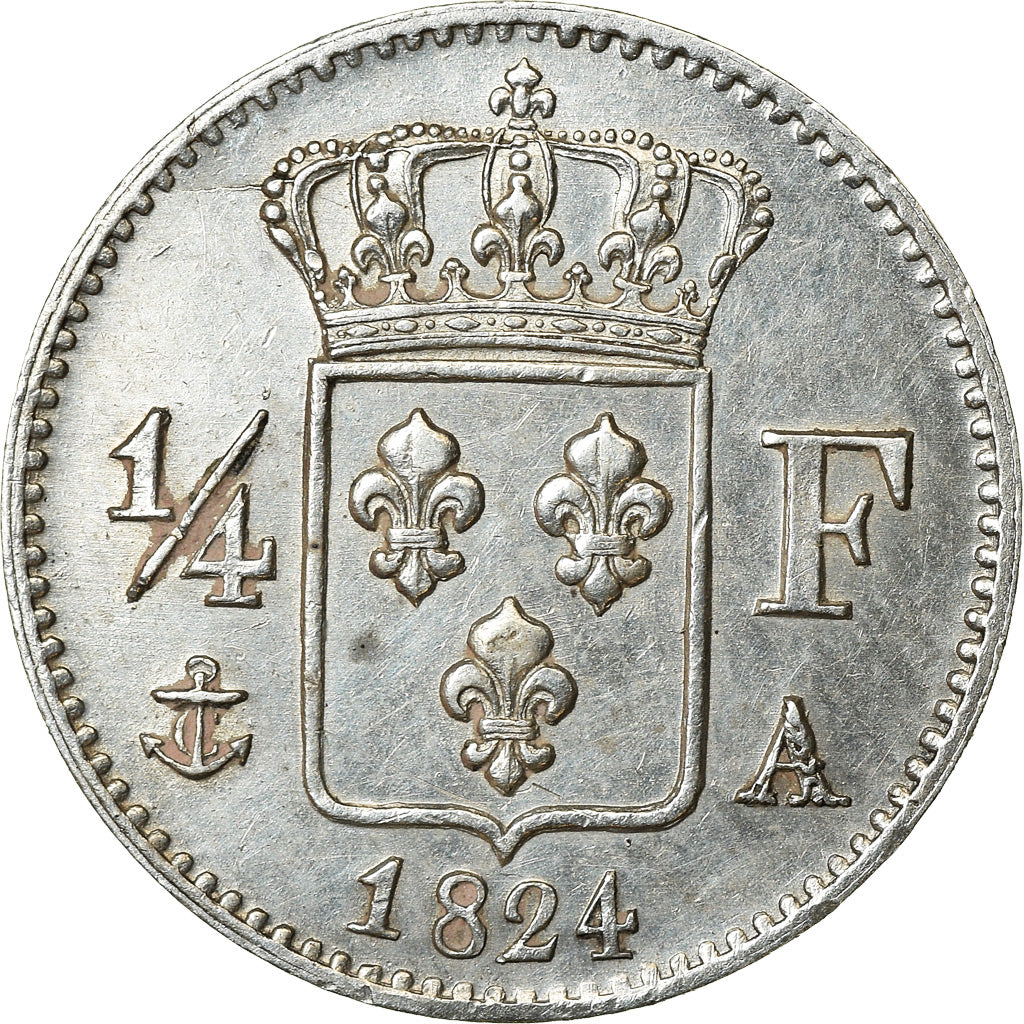 Moneta, Francja, Louis XVIII, Louis XVIII, 1/4 Franc, 1824, Paris, AU(55-58)