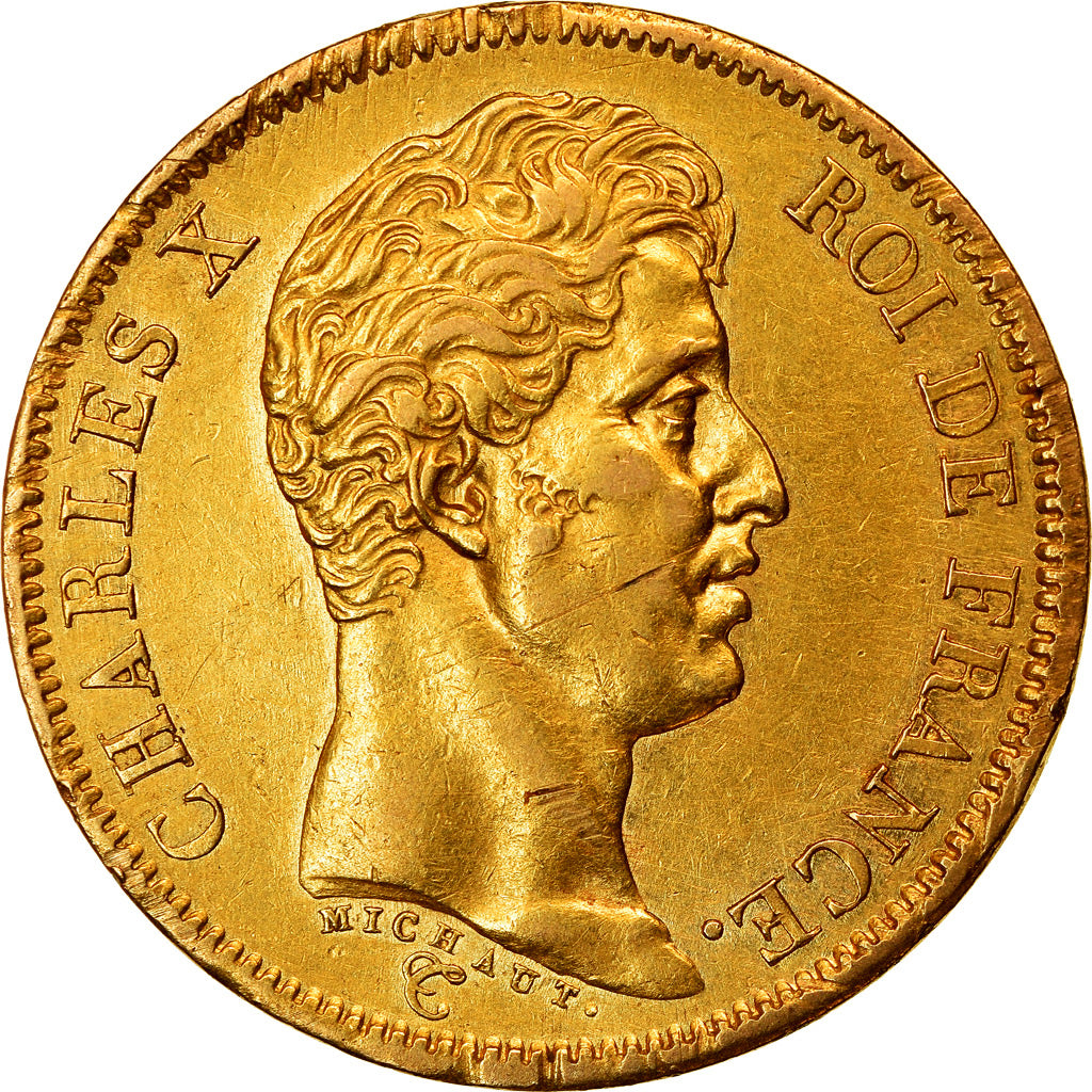 Moneta, Francja, Charles X, 40 Francs, 1824, Paris, AU(50-53), Złoto, KM:721.1