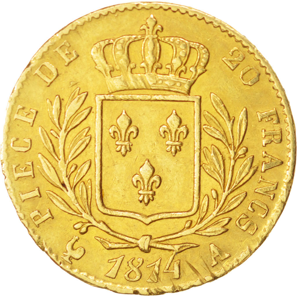 France, Louis XVIII, 20 Francs, 1814, Paris, Gold, KM:706.1