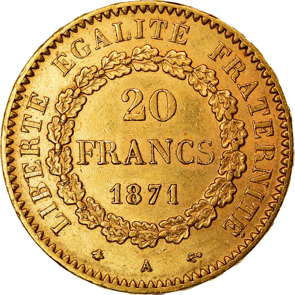 Coin, France, Génie, 20 Francs, 1871, Paris, AU(55-58), Gold, KM:825