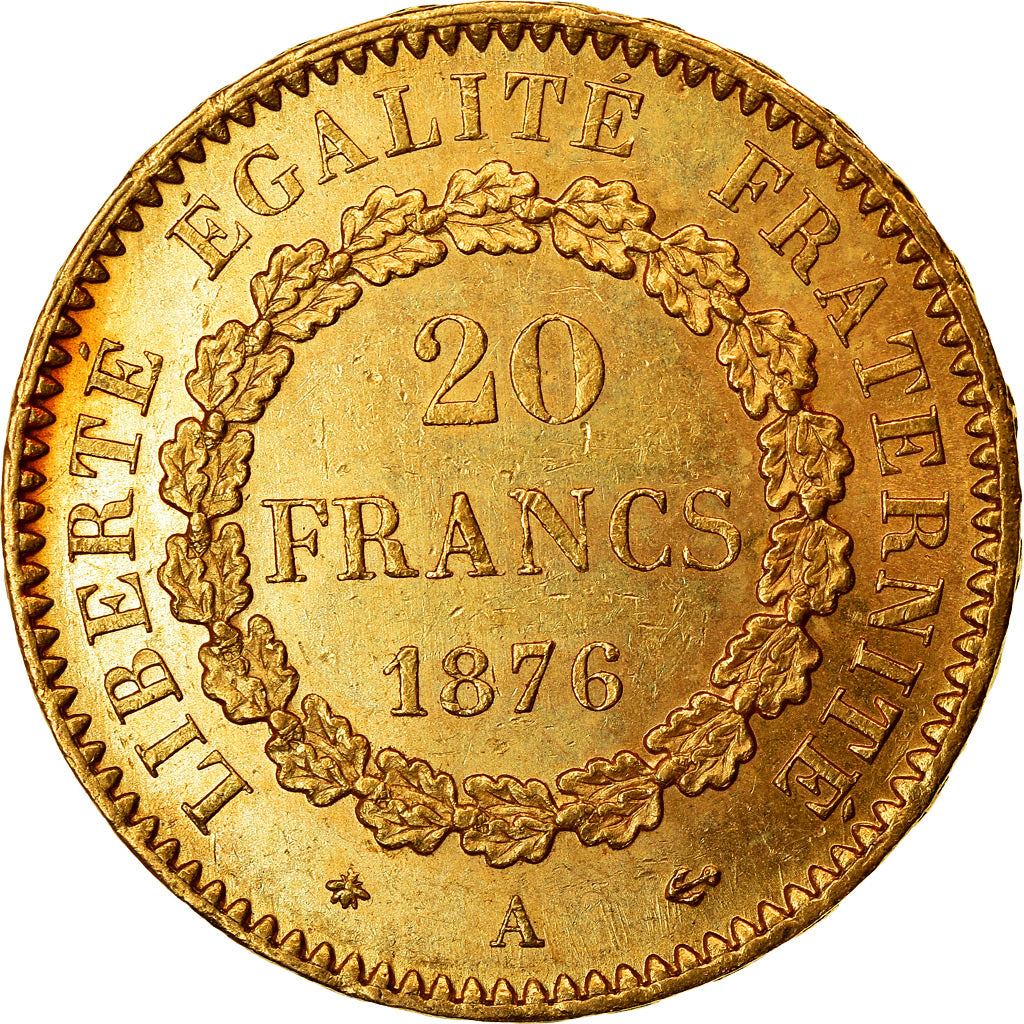 Munten, Frankrijk, Génie, 20 Francs, 1876, Paris, ZF+, Goud, KM:825