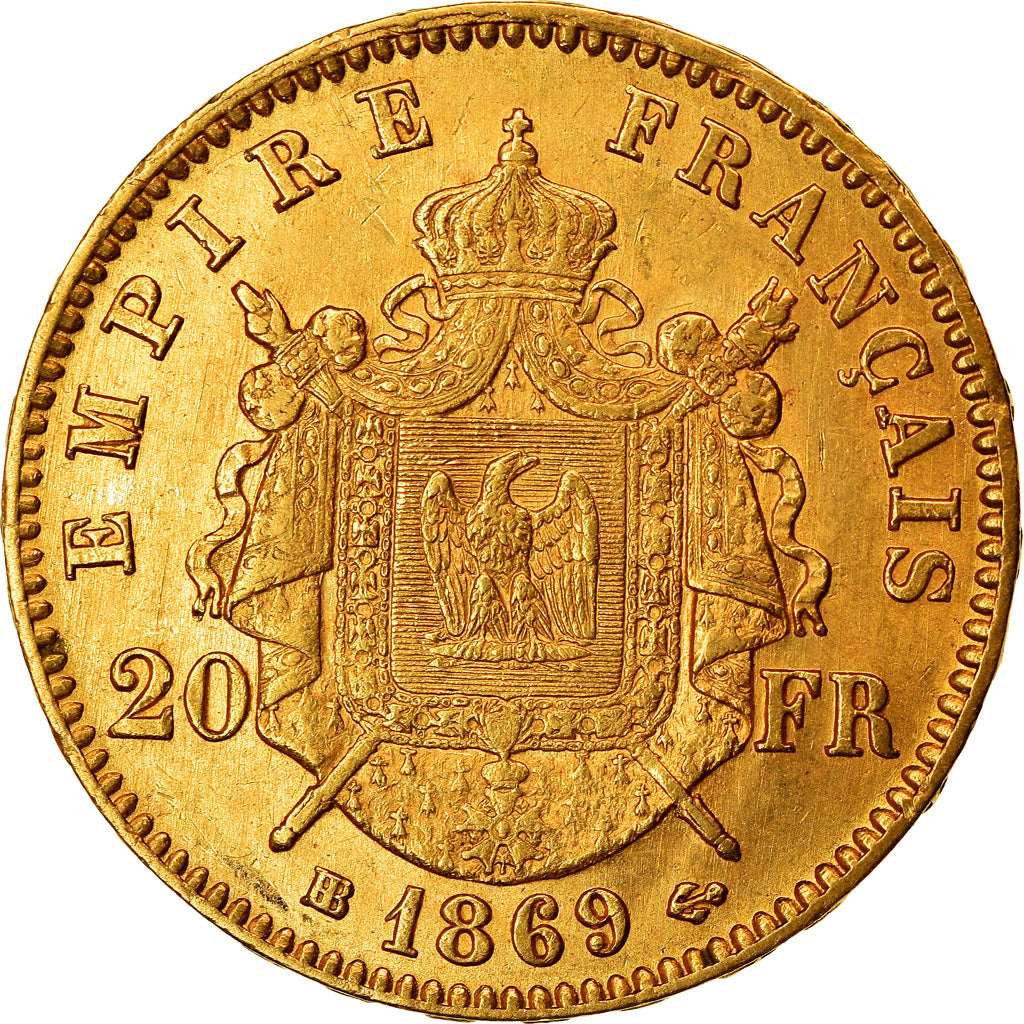 Moneta, Francja, Napoleon III, Napoléon III, 20 Francs, 1869, Strasbourg