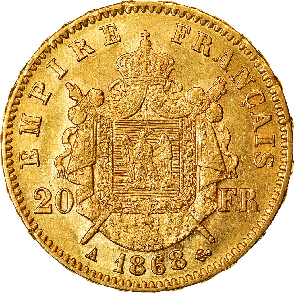 Coin, France, Napoleon III, Napoléon III, 20 Francs, 1868, Paris, MS(60-62)