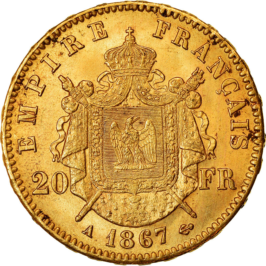 Munten, Frankrijk, Napoleon III, Napoléon III, 20 Francs, 1867, Paris, PR