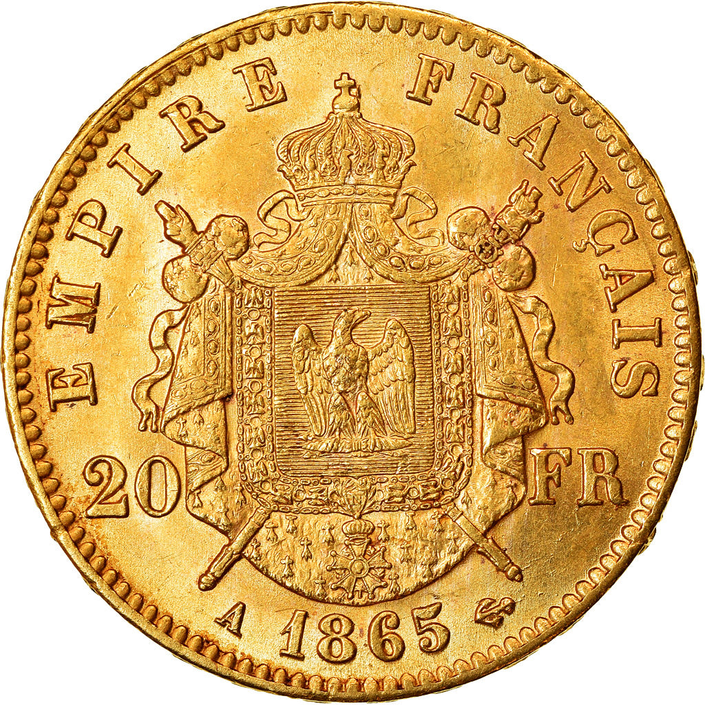 Coin, France, Napoleon III, Napoléon III, 20 Francs, 1865, Paris, MS(60-62)