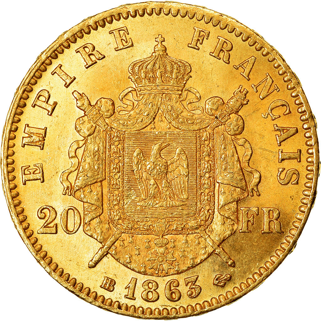Monnaie, France, Napoleon III, Napoléon III, 20 Francs, 1863, Strasbourg, SUP