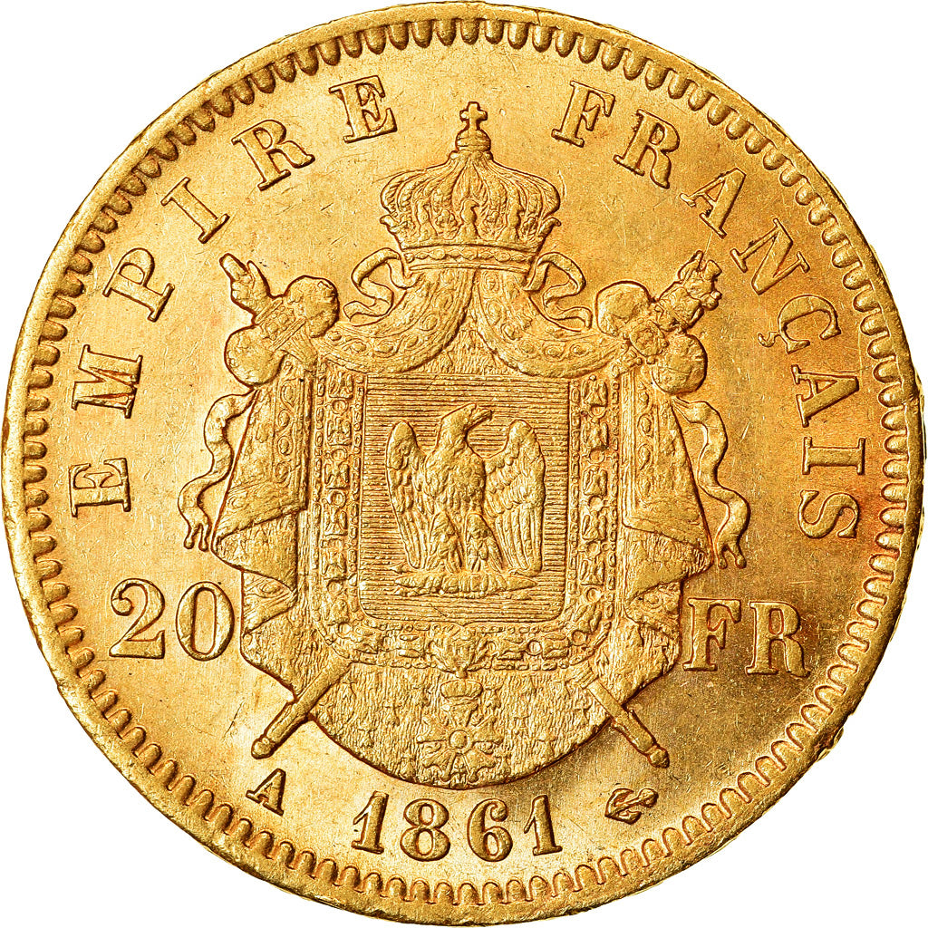 Coin, France, Napoleon III, Napoléon III, 20 Francs, 1861, Paris, MS(60-62)
