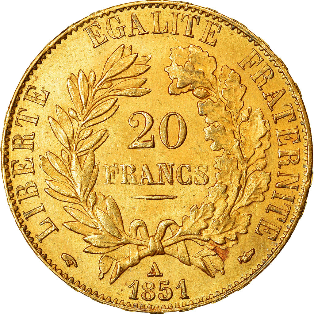Moneta, Francja, Cérès, 20 Francs, 1851, Paris, AU(55-58), Złoto, KM:762
