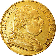 Moneta, Francja, Louis XVIII, 20 Francs, 1815, London, EF(40-45), Złoto, KM:1