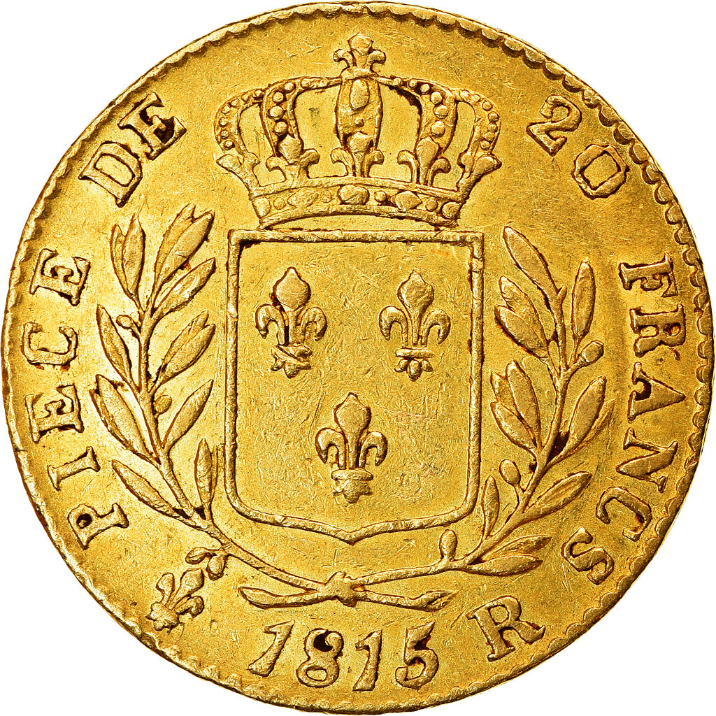 Moneta, Francja, Louis XVIII, 20 Francs, 1815, London, EF(40-45), Złoto, KM:1