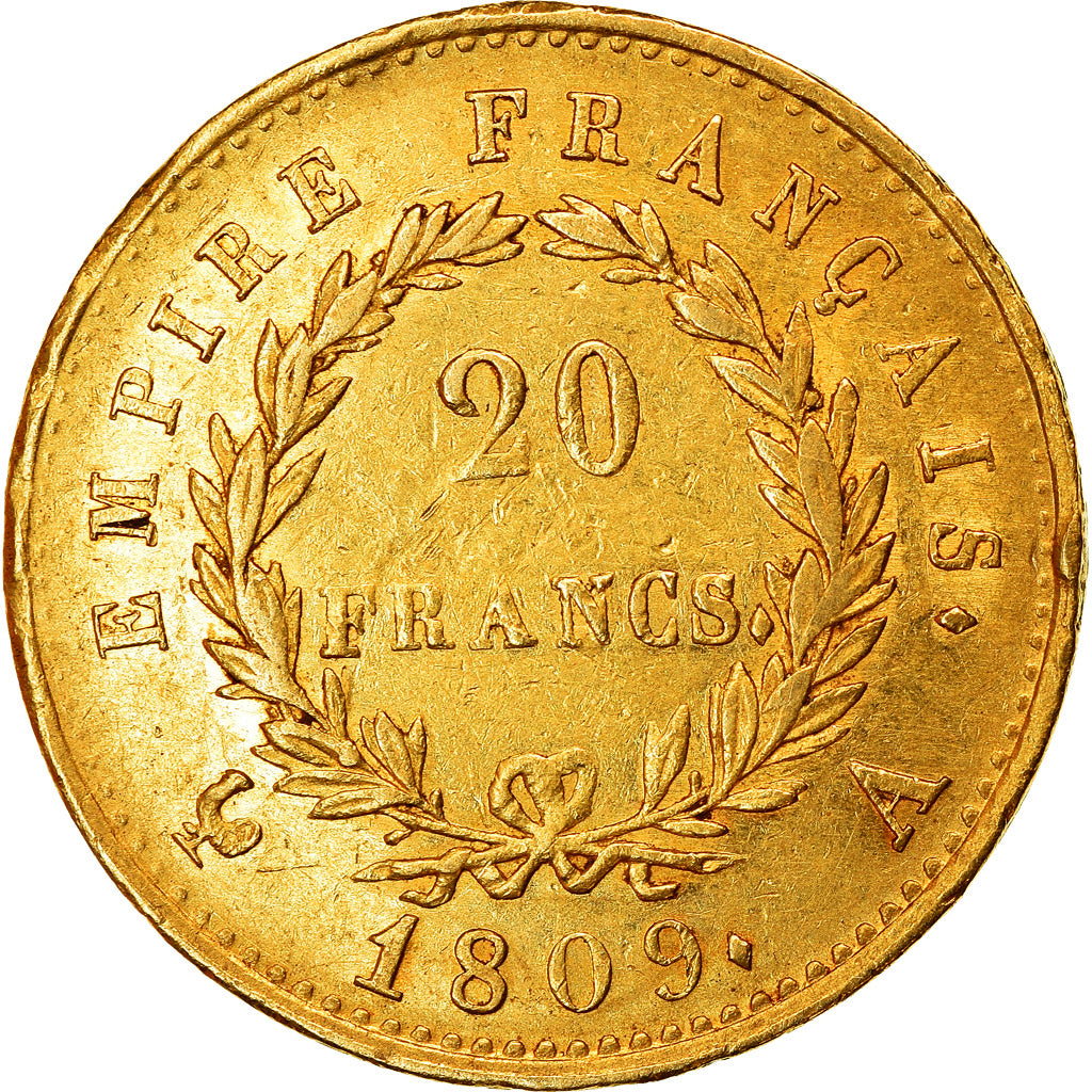 Moeda, França, Napoléon I, 20 Francs, 1809, Paris, EF(40-45), Dourado