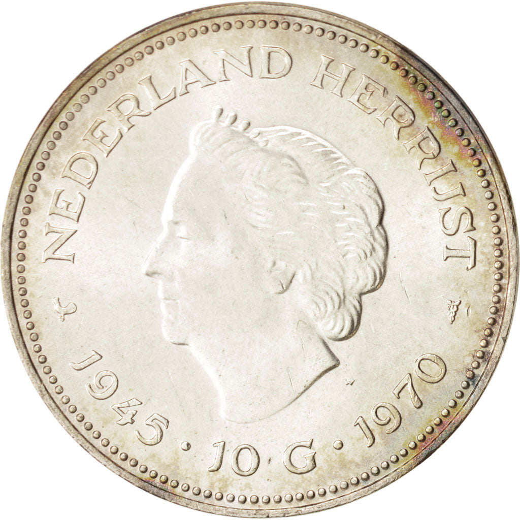 Netherlands, Juliana, 10 Gulden, 1970, Silver, KM:195