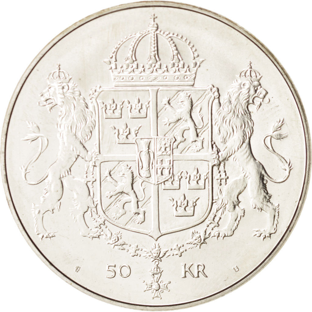 Coin, Sweden, Carl XVI Gustaf, 50 Kronor, 1976, MS(63), Silver, KM:854