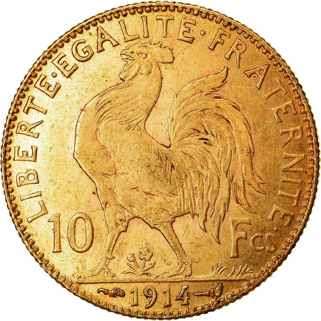 Moeda, França, Marianne, 10 Francs, 1914, Paris, EF(40-45), Dourado, KM:846
