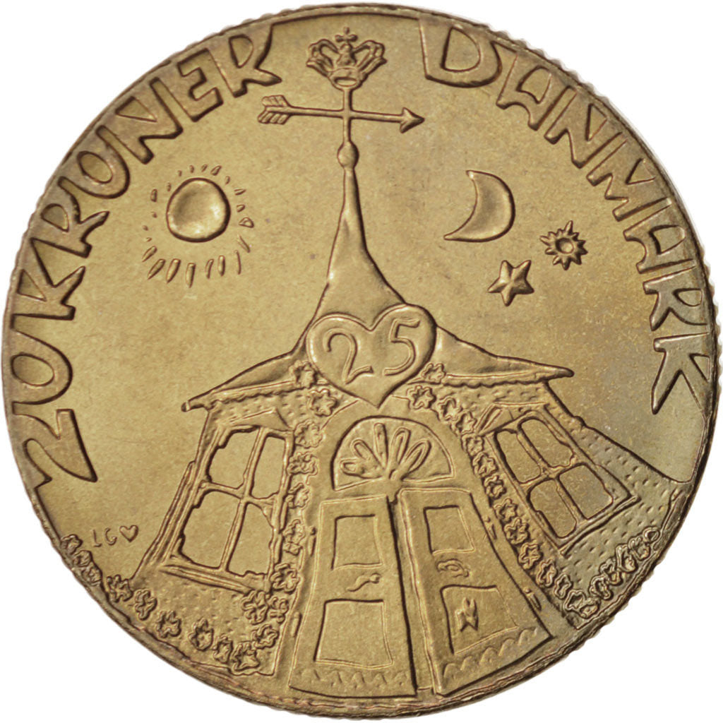 Denmark, Margrethe II, 20 Kroner, 1992, Copenhagen, Aluminum-Bronze, KM:875