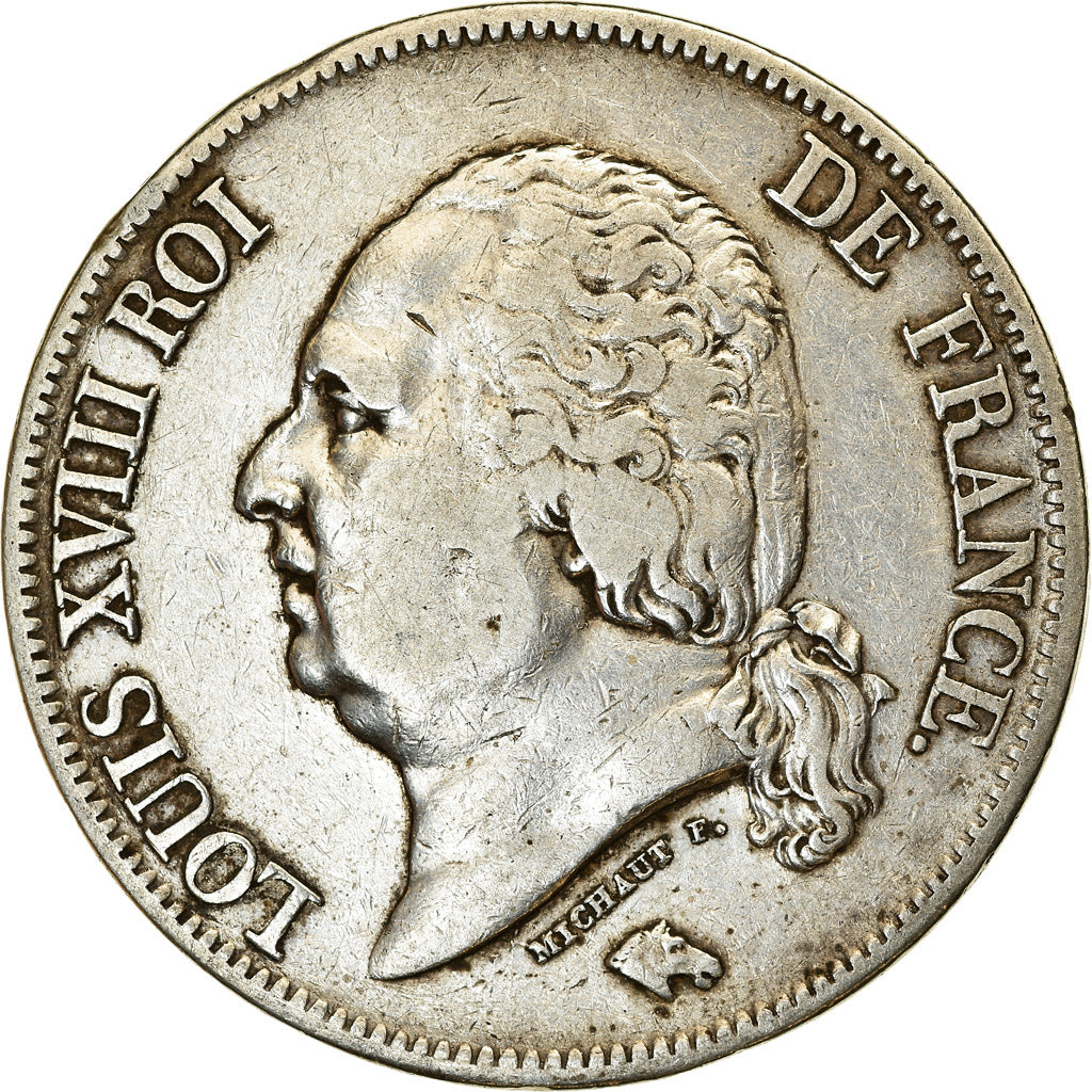 Coin, France, Louis XVIII, 5 Francs, 1824, Lyon, EF(40-45), Silver, KM:711.4