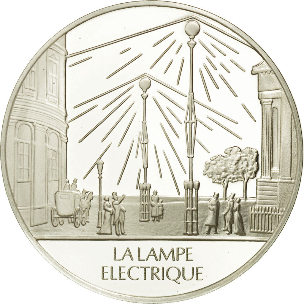 France, Medal, La lampe électrique, Sciences & Technologies, MS(65-70), Silver