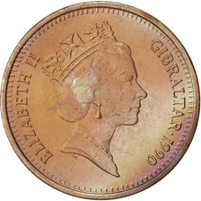 Gibraltar, Elizabeth II, 2 Pence, 1990, Bronce, KM:21