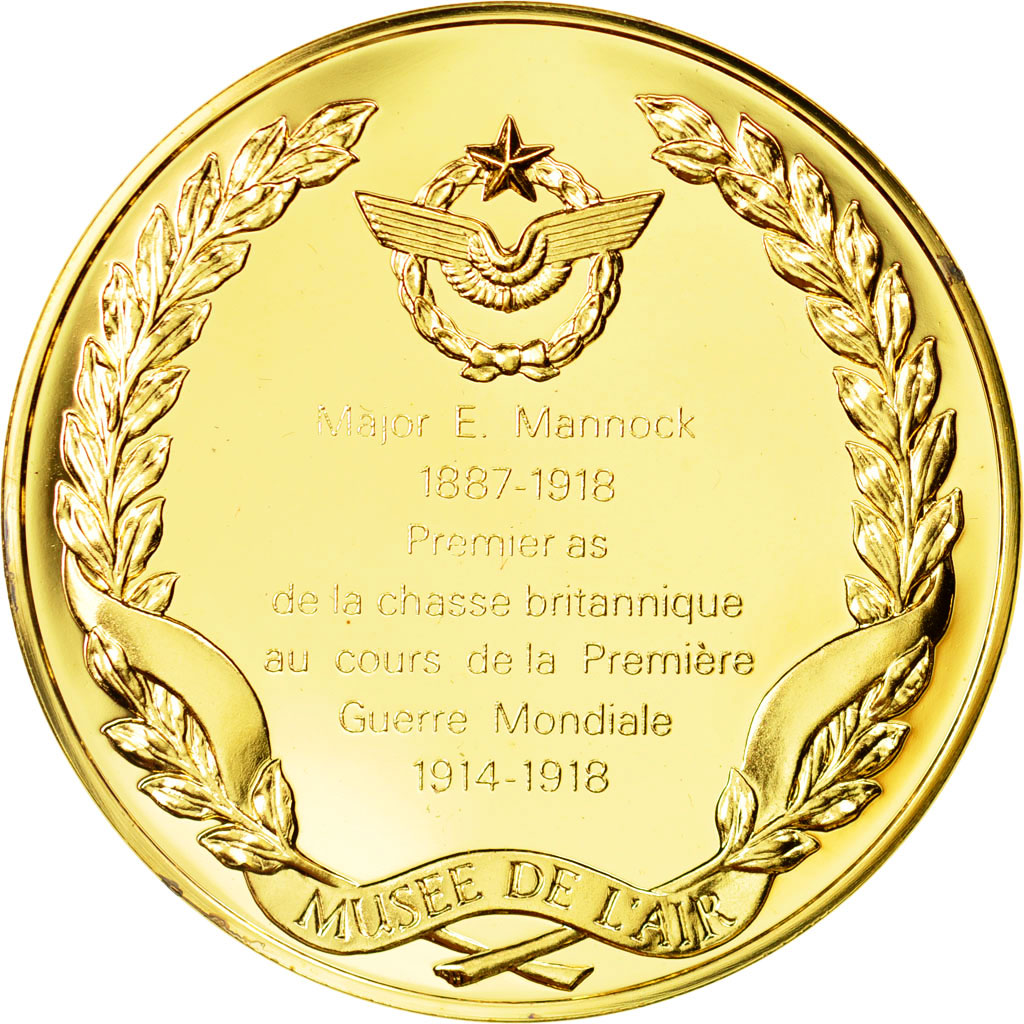France, Medal, L'Histoire de la Conquête de l'Air, Major E. Mannock, Aviation
