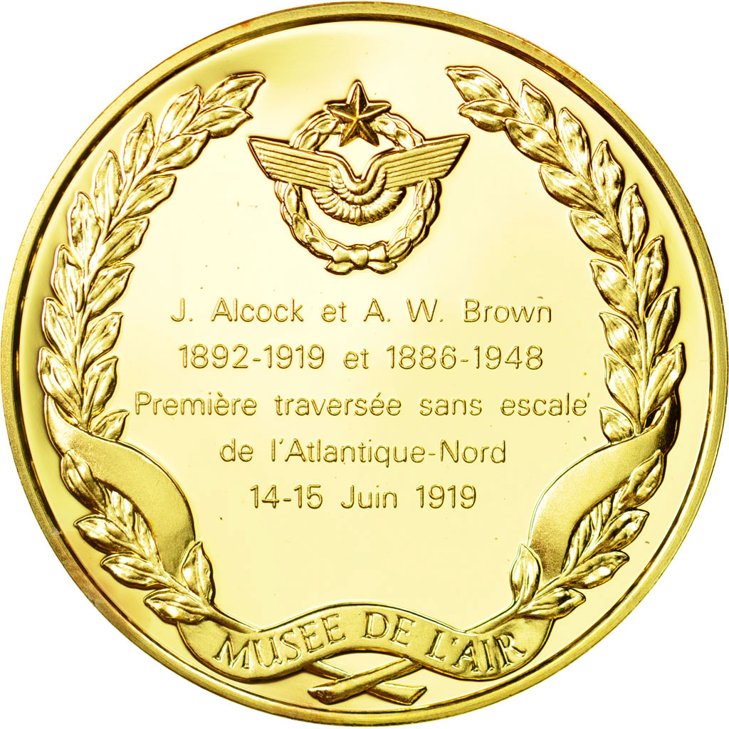 France, Medal, L'Histoire de la Conquête de l'Air, J. Alcock et A. W. Brown