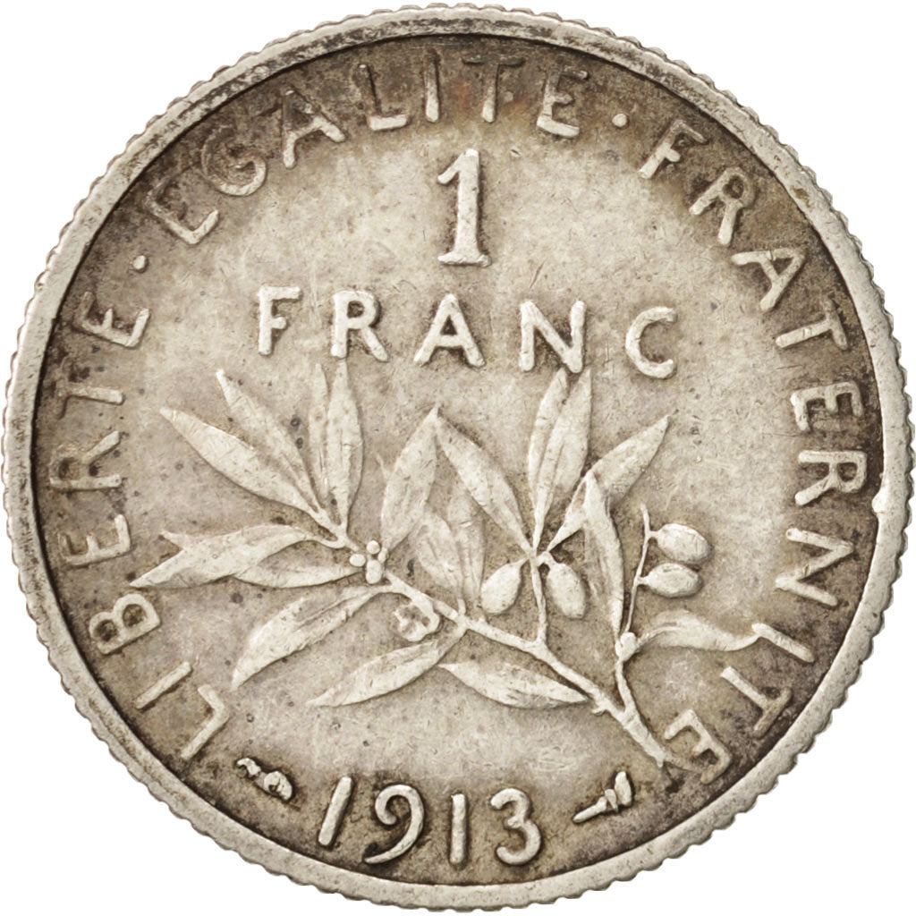 France, Semeuse, Franc, 1913, Paris, Silver, KM:844.1, Gadoury:467
