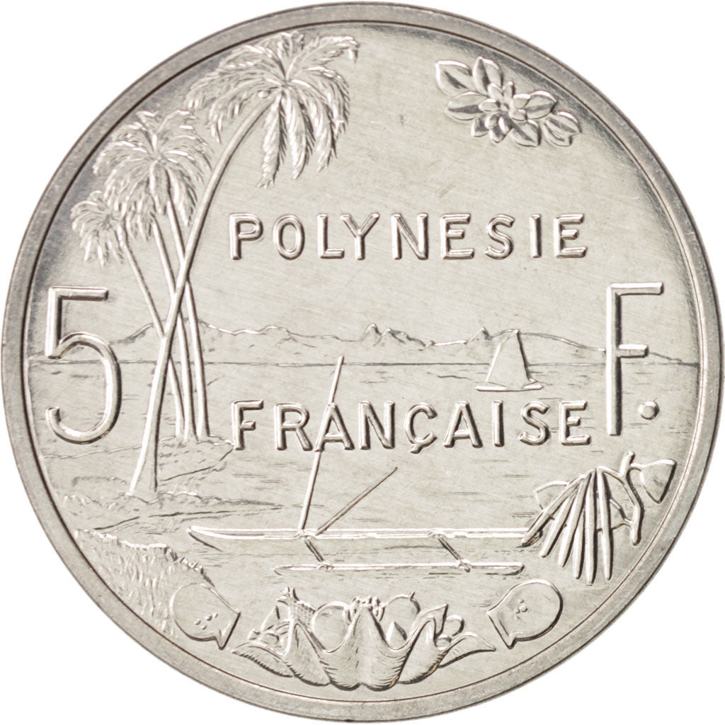 French Polynesia, 5 Francs, 2002, Paris, Aluminum, KM:12