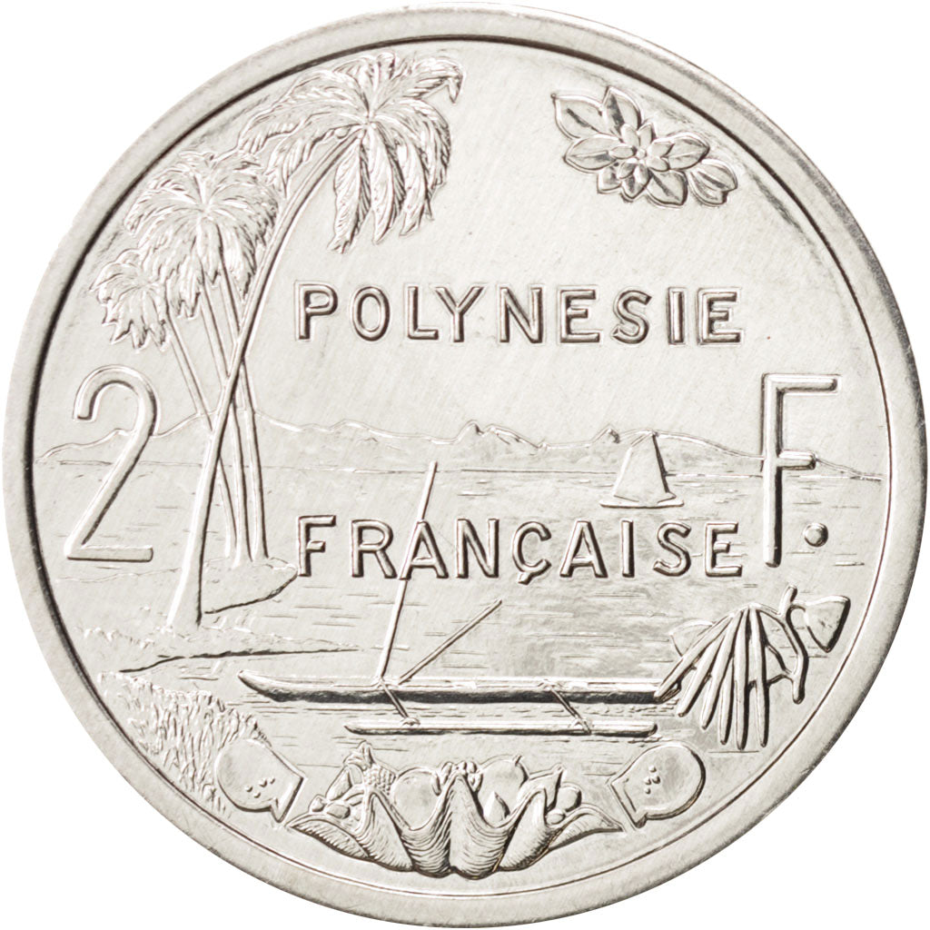 French Polynesia, 2 Francs, 2002, Paris, Aluminum, KM:10