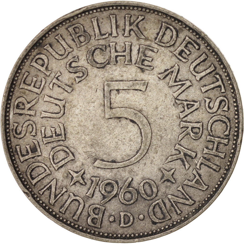 GERMANY - FEDERAL REPUBLIC, 5 Mark, 1960, Munich, Silver, KM:112.1
